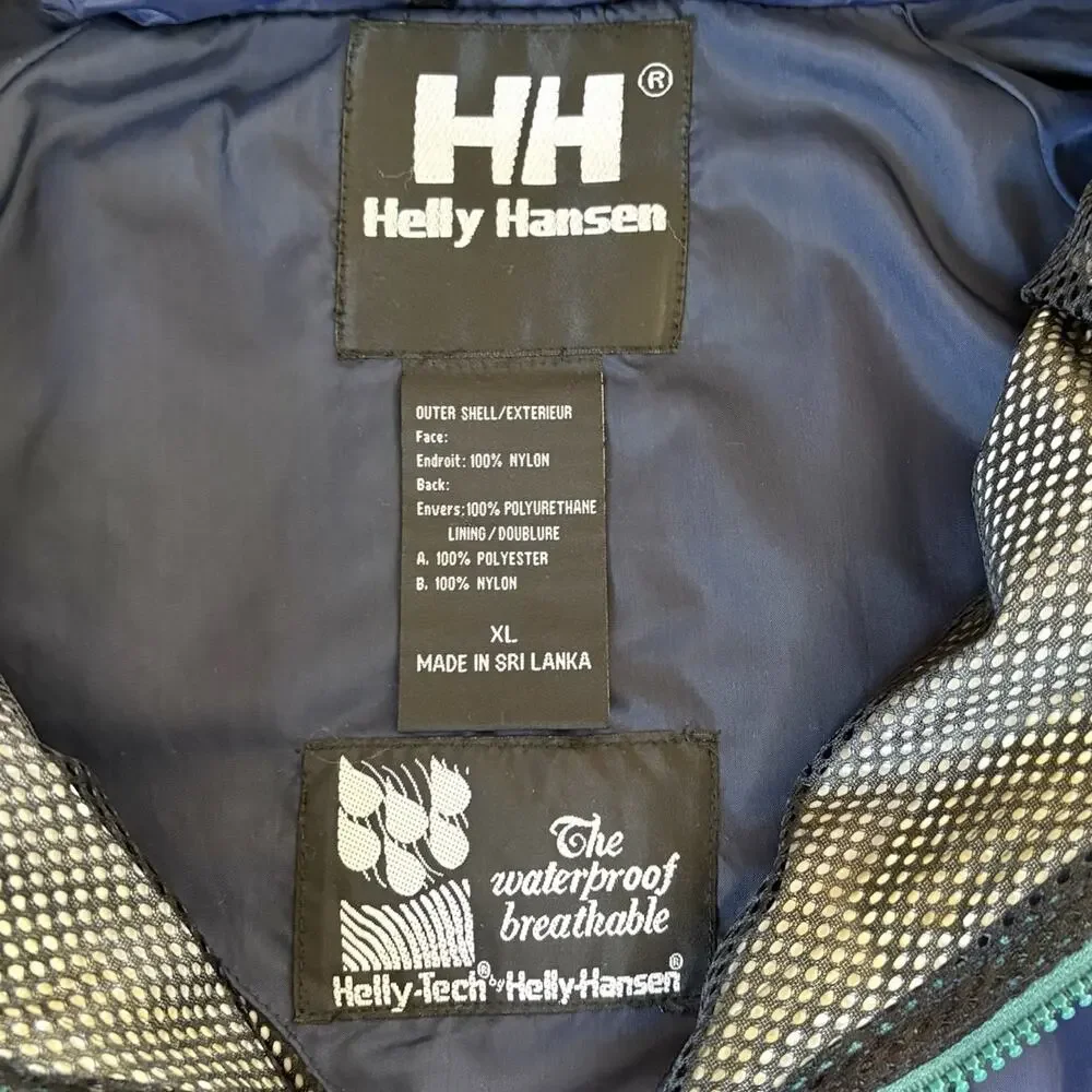 Vintage 90s Helly Hansen Helly-Tech Packable Rain Jacket Size XL Blue Colorblock